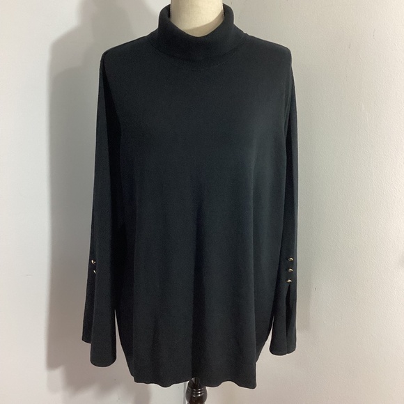 NWOT IMAN Global Chic Women's Plus 2X Flounce Cuff Black Turtleneck Sweater - Picture 1 of 10
